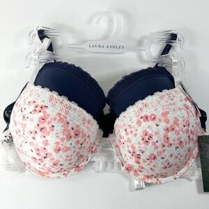 Laura Ashley Comfort Push Up Underwired Bras 2 pack NEW Size 38C White Blue